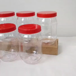 ขวดโหลพลาสติกใส ขนาด 9 x 14 cm.แพ็ค 12 ใบ ขวดโหลฝาแดง โหลฝาแดง โหลปลากัด