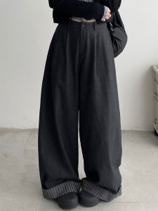 Quần Ống Rộng Ống Đứng Cạp Cao Thường Ngày Cho Nữ Xuân Thu Dài Đến Sàn Quần Dài Thoải Mái Rộng Rãi