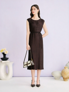 YINER | Stylish Elegant Pleated Waist Slimming Matte Texture Dress