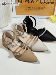 Sepatu Heels Wanita Pointed Toe Ankle Strap Mutiara #OC-B120