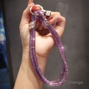ZHENGEGE | Bling Full Drill Crystal Charm Female Clover Phone Strap