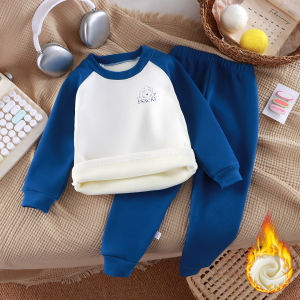 Autumn and Winter Girl Clothes Plus Velvet Thickened Childrens Underwear Long Sleeves Long Pajamas Set Baby Boy Sets for Childr