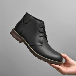 Laoks Genuine Leather Short Boots Men Casual Mid-Calf Boots British Retro Motorcycle Boots Warm Boots