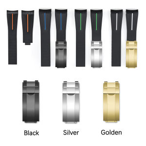  Silicone Strap for Rolex Black Green Water Ghost Daytona Submariner Men Curved End Folding Buckle Band Watch Accessories 20mm