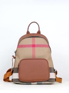 2026 New Check Pattern Leather Trim Backpack | Fashion Womens Travel & Commuter Backpack Classic Checkered Casual Daypack