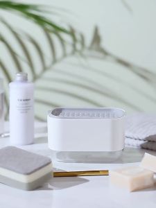 （Free sponge) Sponge Soap Dispenser with Drainer Kitchen Dish Soap Sponge Holder in White Black