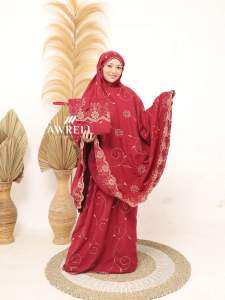 Awrellcollection - Mukena Dewasa Gracella Full Bordir Jumbo Katun Premium