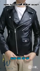 [Ready Stock] Mens Madscom High Quality Slim Fit PU Leather Biker Jacket / Jaket Kulit PU Motor Lelaki / 男士修身PU皮革仿皮骑车外套 (Wei-Shop)