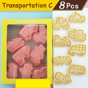8Pcs Animal Cat Rabbit Dinosaur Cookie Cutter Fruits Cookie Stamp Car Biscuit Molds for Baking Fondant Cheese and Pastries