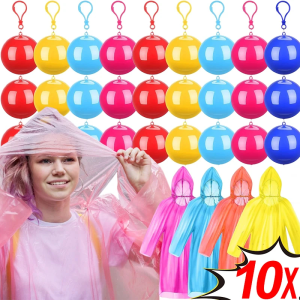 10pcs Disposable Raincoat Ball Mini Portable Raincoat Rain Coat Thicken Rain Ponchos Emergency Waterproof Rainwear Cape Keyring Ball