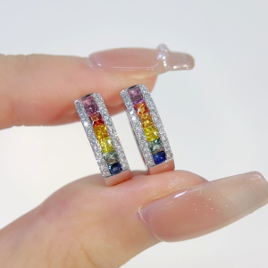 LAZO DIAMOND Pavé Half Eternity Rainbow Sapphire Diamond Hoop Earrings in 375/9K White Gold