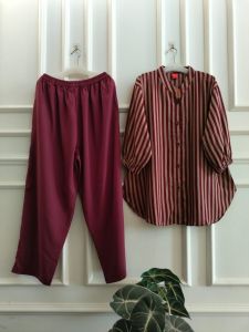 COD - Setelan Wanita Motif Stiped Rayon Twill - Oneset Salur Rayon Termurah