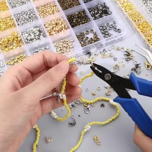 Crimp Beads Covers Kit with Bead Crimping Pliers Tool Brass Crimp Beads Tips Knot Covers Kit for Jewelry Making DIY Craft
