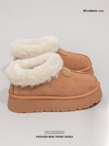 Warrior | Thickened Fleece Lined Snow Boots Womens Winter Warm Thick Bottom Casual Short Boot Cotton Shoes Bread Fur Soft Plush Booties