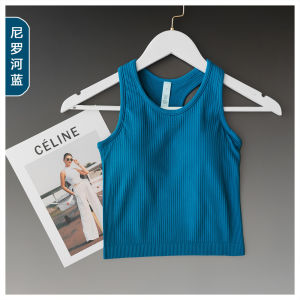 Womens Yoga Sports Vest Short Fitness Clothes with Chest Pad Breathable Moisture Wicking Ultra Elastic Spring Summer