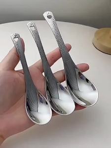OUHOE | [J] 2Pcs Stainless Steel Spoons Dessert Fruit Spoons For Home And Restaurant Soup Ladle Home Kitchen Essential Tools