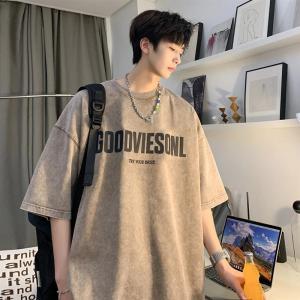 Short Sleeve T-Shirt Mens Summer Print Casual American Style Trendy Vintage Mens Wear round Neck Loose Fit Youth Popular