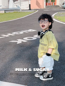 Loose Short Sleeve T-Shirt for Boys Summer Fashion Childrens Clothing Baby Soft Yellow Letter Print Half Sleeve Korean Style