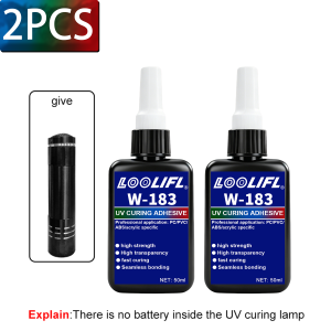 LOOLIFL 50ml W-183 High Strength Transparent UV Glue Clear UV Resin Transparent Crystal For Bond Glass Metal Acrylic Diy Craft