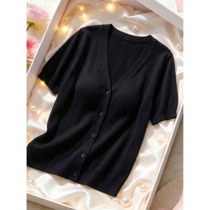 V.C.I | Black Little Fragrant V-Neck Knitted Sleeveless Slimming And Youthening Summer Cardigan