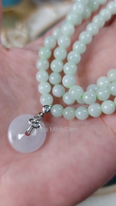 Chuỗi đeo cổ 108 hạt Cẩm Thạch A xanh táo size hạt 5.8 li phối mặt điếu cẩm thạch phong thủy bình an may mắn | Hoa Minh Gem