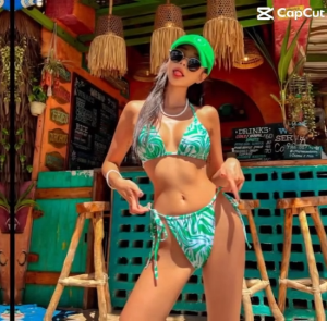 Mookrln บิกินี่ เซท3ชิ้น ผ้าพิมพ์ลาย สดใส ชุดว่ายน้ำสีเขียว ชุดเข้าเซท ไปทะเล ไปเที่ยว bikini