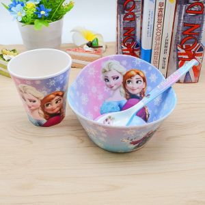 Princess Elsa Childrens Meal Bowl Cartoon Melamine Bowl Plate Cup Set Girls Bowl Spoon Dining Utensils Water Cup Durable