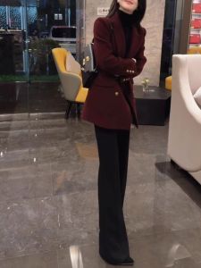 plus Size Womens Autumn 2025 Slimming Two-Piece Set Pure Color Suit Jacket High Waist Pants Korean Style Commute Fashion