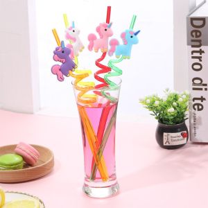 4pcs Reusable PVC Drinking Straws Cute Unicorn Straws Hawaii Party Table Decor