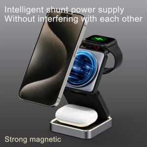 ZUZG Charging Station for Apple Multiple Devices - 3 in 1 Foldable Magnetic Wireless Charger Dock - Travel Charging Pad for iPhone 16 Pro Max 16 Pro 16 15 14 13 12 Pro Max Plus iWatch & Airpods