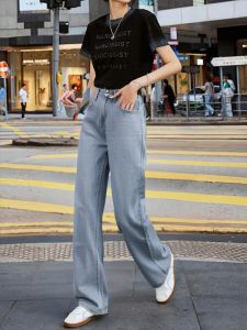 กางเกงยีนส์ทรงตรงเอวสูงผ้าฝ้ายแท้ทรงสลิมฟิต กางเกงขายาวทรงสลิมฟิตสำหรับผู้หญิง กางเกงยีนส์ทรงสลิมฟิตเอวสูงสำหรับฤดูใบไม้ร่วง