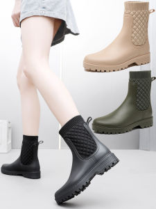 Short Tube Rain Boots Women Adult Fashion Non-Slip Rain Boots Lightweight Flats Anti-Slip Rain Boots Low Ankle K-style Wear-Resistant Rubber Shoes Women