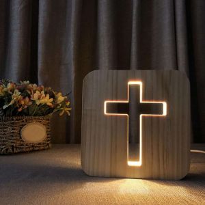Desktop wooden Cross Table lamp USB/LED nightlight table lamp home decoration gifts