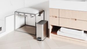 simplehuman 5 Liter / 1.3 Gallon 5L Premium Stainless Steel Bathroom Slim Profile Trash Can Brushed Stainless Steel White Matte Black Designer Bin Premium Dustbin