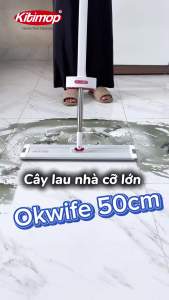 Cây lau nhà tự vắt OKwife HD-7040A bàn nhôm 50cm cán inox 145cm kèm 2 bông microfiber