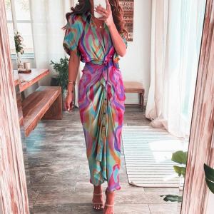 Lantern Sleeve Long Sleeve Shoelace Slit Lapel Dress Balloon Sleeve Slit Lapel Dress