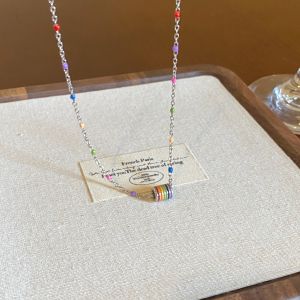 Colorful Dopaamine Personality Fashion Necklace Lightweight Titanium Steel Collarbone Chain Fresh out Style Jewelry for Women