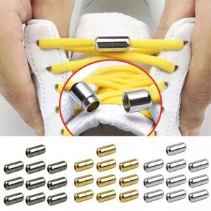 3Pairs Elastic Laces Clasps Metal Capsule Lock Buckles Tip Ends No Tie Shoelaces Tieless Elastic Lazy Shoelace Accessries
