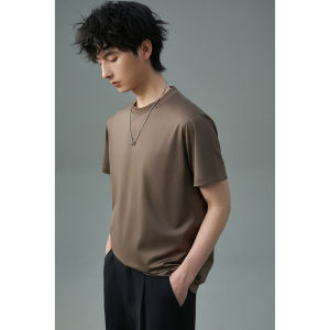 Quick Dry Breathable Mens T-Shirt Cool Sensation Ice Silk Solid Color Summer Antibacterial Lightweight Loose Fit round Neck