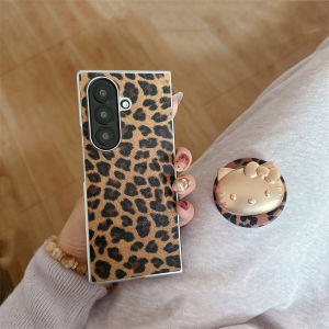 Sanrio | HELLO KITTY Holder & Leopard Leather Magnetic Phone Case for Samsung Galaxy Z Fold 8 Ultra 7 6 5 4 Bracket Lanyard Protect Cover