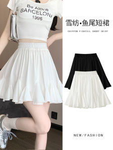 Váy Chữ a Cạp Cao Bằng Vải Chiffon Họa Tiết Đuôi Cá Mùa Hè Mỏng Màu Trắng Ngắn Chống Ánh Sáng Váy Ngắn Cho Nữ