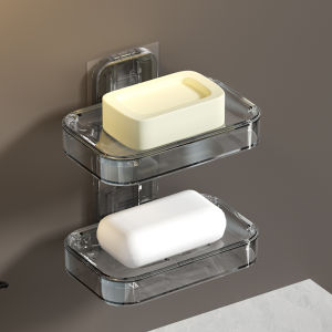 FURENJILI | Wall Mounted Drill Free Double Layer Soap Holder for Bathroom and Home