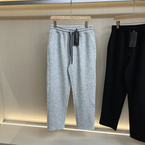 กางเกงวอร์มผู้ชายทรงหลวมสปอร์ตถักนิตติ้งคอตตอนน้ำหนักหนา กางเกงขายาวทรงตรงสบายๆ ฤดูใบไม้ร่วง/ฤดูหนาว กางเกงขายาวทรงหลวมสำหรับผู้ชาย