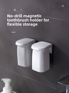 Black Tech Magnetic Suspension Toothbrush Cup Wall Mounted Design Double Person Washing Bowl Plastic Pure Color Bathroom Tool