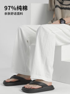 Mens Cotton Linen Pants Straight Leg Casual Trousers White Pure Cotton Sweatpants Spring Autumn Fashion Trendy Brand