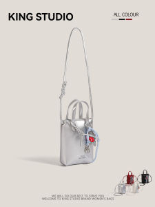 Mini Silver Bucket Handbag Womens Crossbody Phone Bag Commuting Shoulder Bag Fashionable Trendy New 2025 Soft PU Material