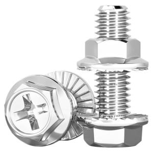 TIANZHUOJINSHU | 304 Stainless Steel Cross Flange Bolt and Nut Set Hex Head Serrated with Washers