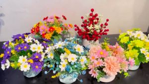 Bình hoa giả để bàn đồng giá - cao từ 15cm đến 18cm - Cây giả hoa lụa Decor trang trí nhà cửa