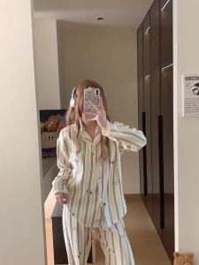 Plus Size Cloud Cotton Long Sleeved Cardigan Sleepwear with Padded Womens Girls Spring Autumn Ins Style Sweet Lace Pajama Cute Loose Home Suit Set