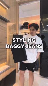 Celana Jeans Kulot Pria Baggy Pants Skena Gombrong Y2K Korean Style Loose-fitting Non Stretch - Panjang Hitam